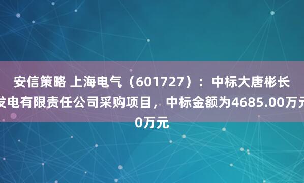 安信策略 上海电气（601727）：中标大唐彬长发电有限责任公司采购项目，中标金额为4685.00万元